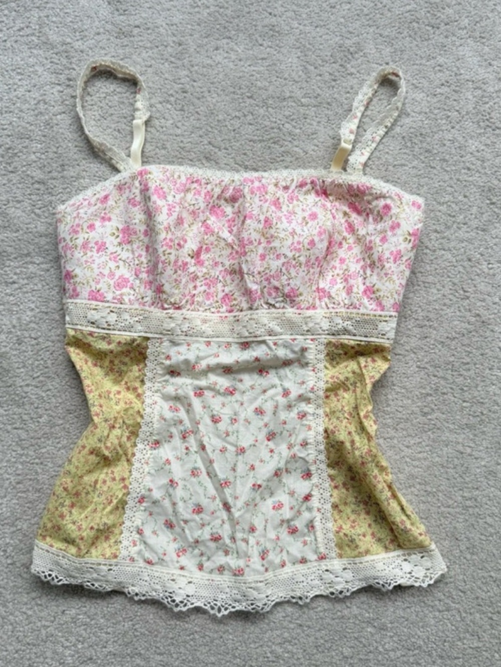 Vintage Intimissimi Floral Patchwork Mesh Lace-Trim Camisole